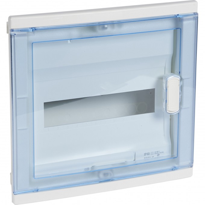 Щит встраиваемый LEGRAND Nedbox с синей полупрозрачной скругленной дверью 1 рейка 12+2 модуля белый 001421