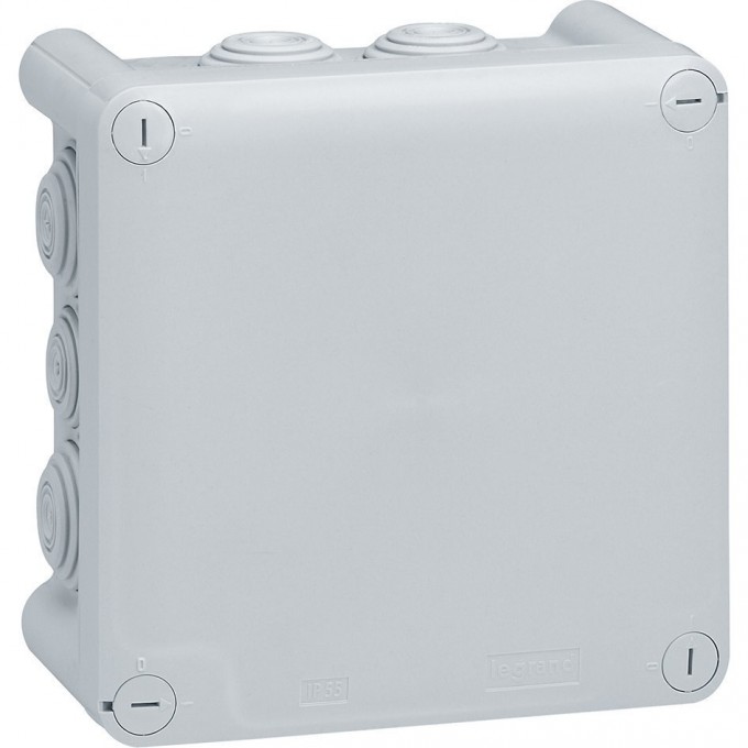 Коробка квадратная LEGRAND Plexo 130x130x74 IP 55 IK 07 10 кабельных вводов 650 °C серый 092032