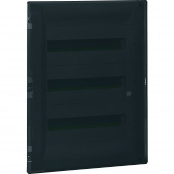 Распределительный щиток LEGRAND Practibox³ скрытого монтажа - IP 40 - IK 07 - 3 рейки - 54 модуля - с клеммниками заземления и нейтрали - прозрачная дверь, черный