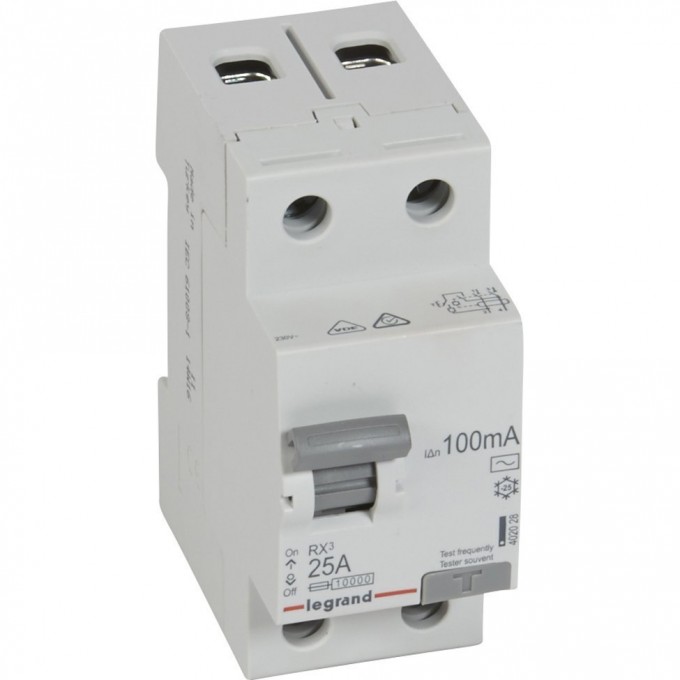 Выключатель дифференциального тока LEGRAND RX3 100мА 25А 2П AC белый 402028