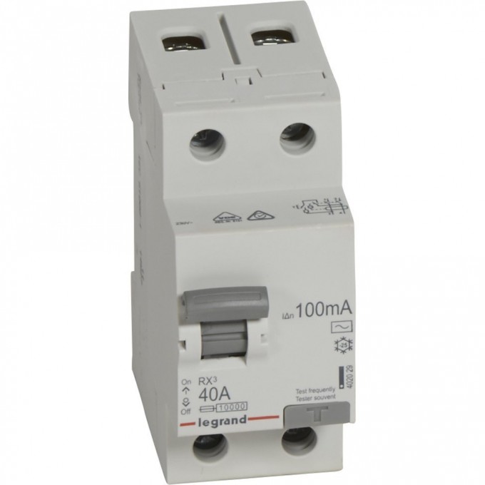 Выключатель дифференциального тока LEGRAND RX3 100мА 40А 2П тип AC белый 402029