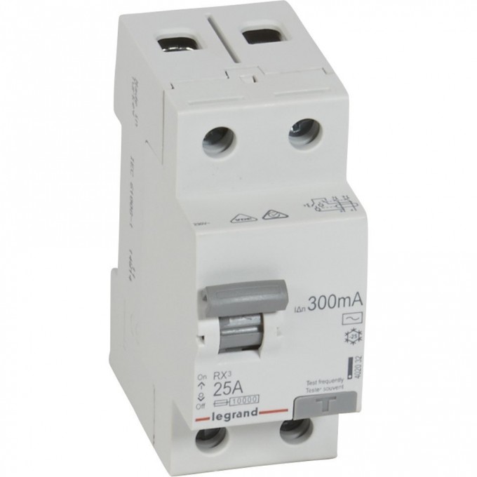 Выключатель дифференциального тока LEGRAND RX3 300мА 25А 2П тип AC белый 402032