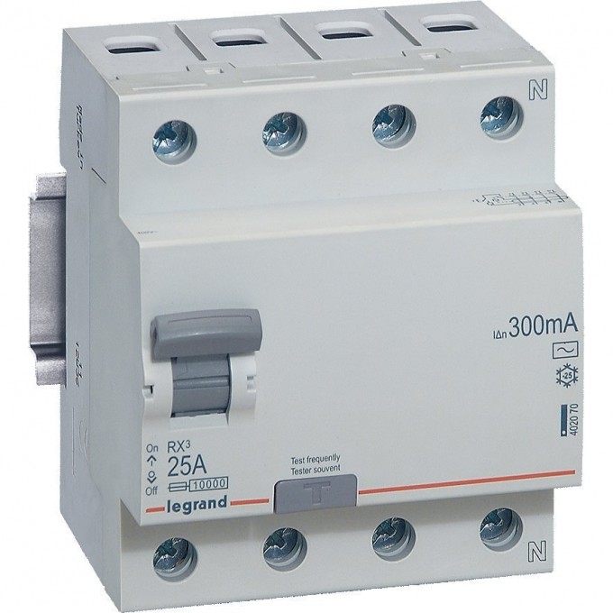 Выключатель дифференциального тока LEGRAND RX3 300мА 25А 4П тип AC белый 402070