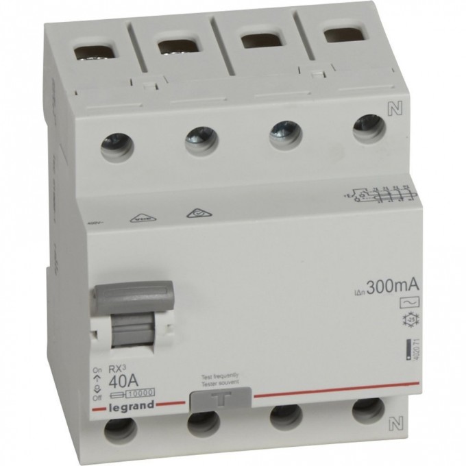 Выключатель дифференциального тока LEGRAND RX3 300мА 40А 4П тип AC белый 402071