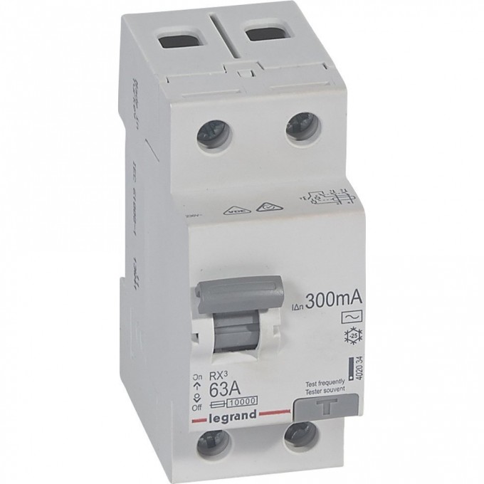 Выключатель дифференциального тока LEGRAND RX3 300мА 63А 2П тип AC белый 402034
