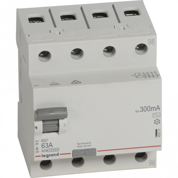 Выключатель дифференциального тока LEGRAND RX3 300мА 63А 4П тип AC белый 402072