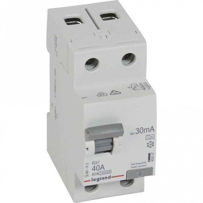 Выключатель дифференциального тока LEGRAND RX3 30мА 25А 2П тип A белый 402036