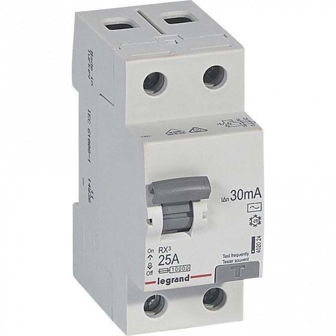 Выключатель дифференциального тока LEGRAND RX3 30мА 25А 2П тип AC белый 402024