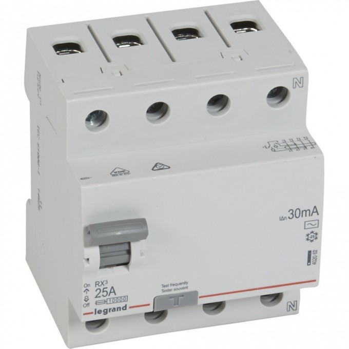 Выключатель дифференциального тока LEGRAND RX3 30мА 25А 4П тип AC белый 402062