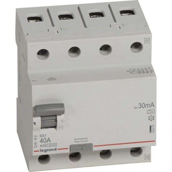 Выключатель дифференциального тока LEGRAND RX3 30мА 40А 4П тип A белый 402075