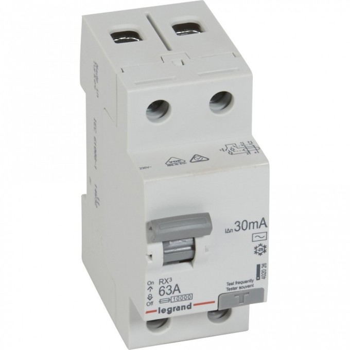 Выключатель дифференциального тока LEGRAND RX3 30мА 63А 2П тип AC белый 402026