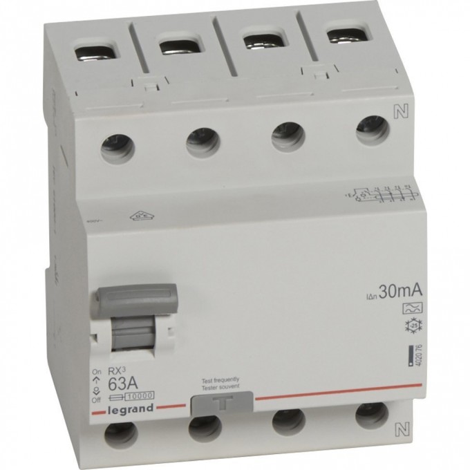 Выключатель дифференциального тока LEGRAND RX3 30мА 63А 4П тип A белый 402076