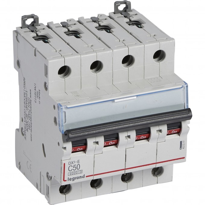 Автоматический выключатель LEGRAND DX³-E 6000 6 кА тип C 4П 230/400 В 50А 4 модуля белый 407310