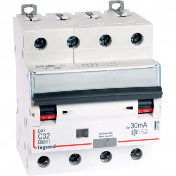 Автоматический выключатель дифференциального тока LEGRAND DX³ 6000 10 кА тип характеристики С 4П 400 В 32 А тип AС 30 мА 4 модуля белый