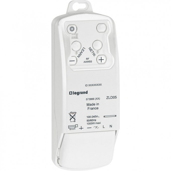 Светорегулятор-приемник - радио LEGRAND для установки в подвесной потолок 1 канал фаза + нейтраль 1000 ВА белый 573866