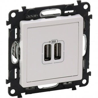 Зарядное устройство LEGRAND Valena LIFE с двумя USB-разъемами 240В/5В 1500мА с лицевой панелью белый