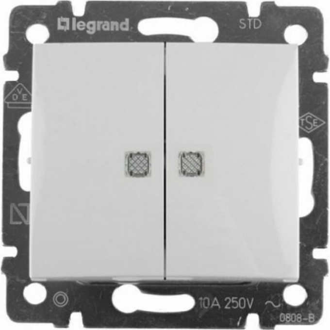 Выключатель LEGRAND Valena двухклавишный с подсветкой 10А белый 694290