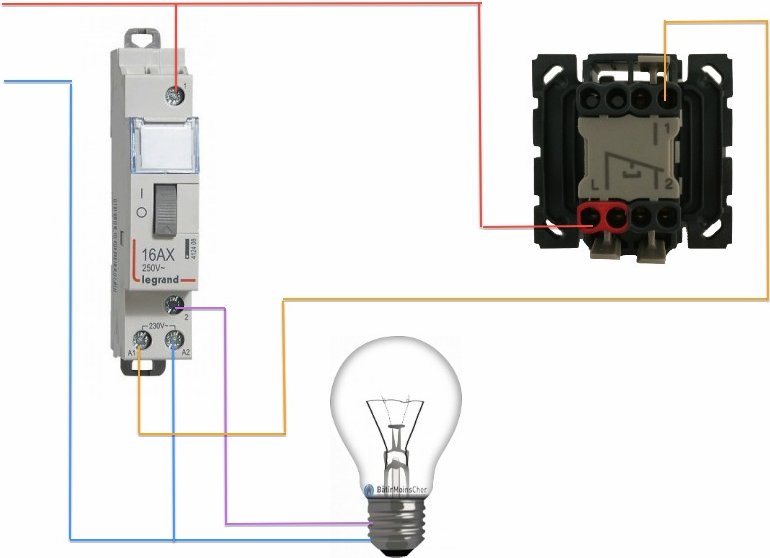 Схема подключения контактора через выключатель